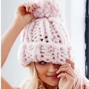 Barney’s New York Merino wool baby pink Pom beanie
